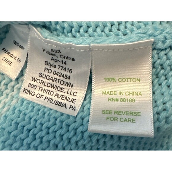 Lilly Pulitzer Nantucket TEAL & WHITE 3/4 Sleeve Scoop Neck Sweater Beachy SZ S - Picture 7 of 10